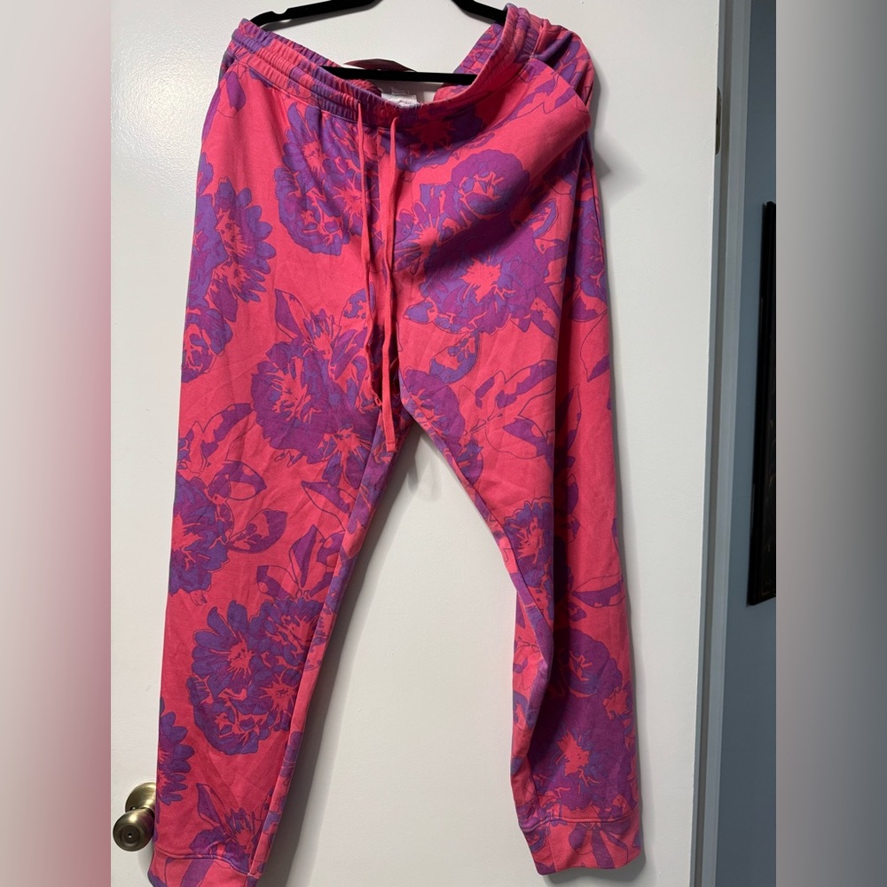 Lularoe Boyfriend Joggers - Floral Pink and Purple Pants